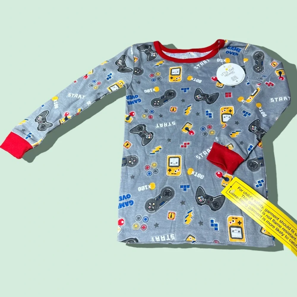 NWT Toddler Little Star Organic Gray Gaming Gameboy Pajama Set Size 4T